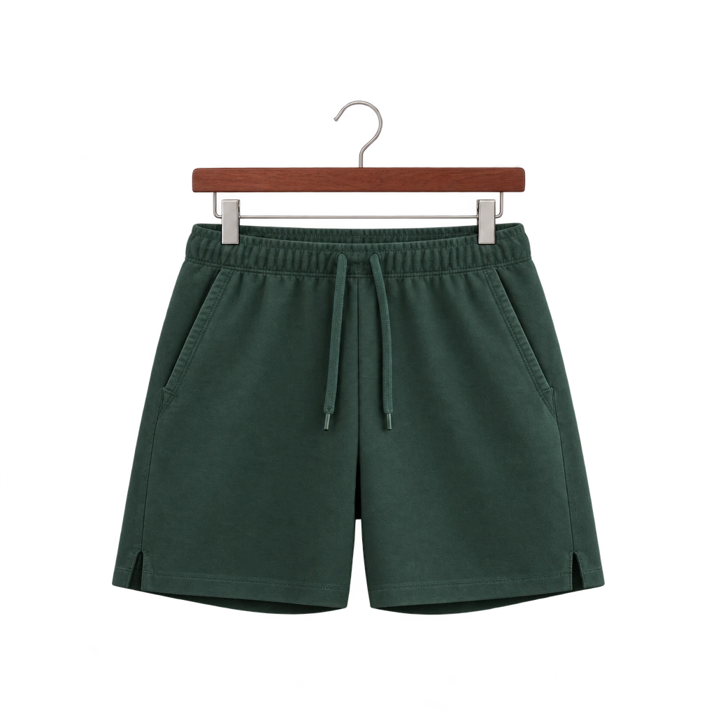 Green drawstring shorts